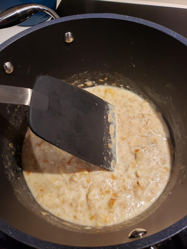 Donut and oat milk soup