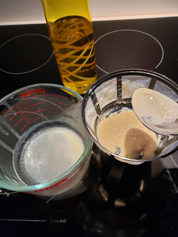 Donut milk strained through a reuseable coffee filter
